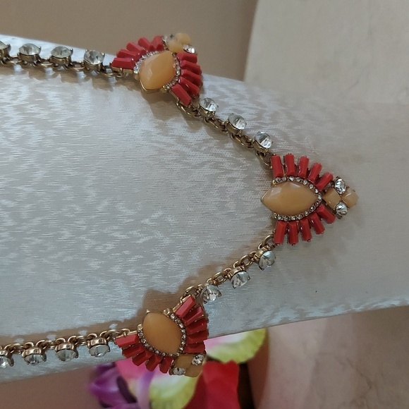 J. Crew Pink and Blush Art Deco Necklace with Rhinestones 20 Inches in Length - Picture 3 of 16